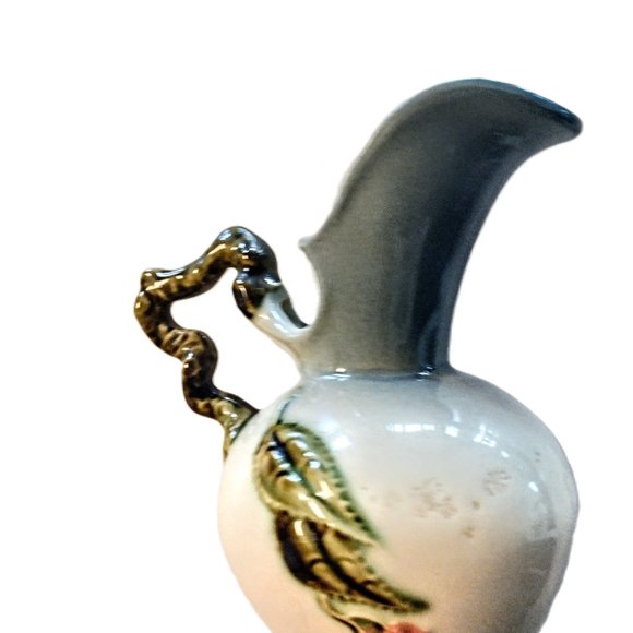 VTG HULL POTTERY 7" Pitcher Ewer Vase (W6 Woodland) Blue & Green w/Twig Handle - Picture 8 of 12